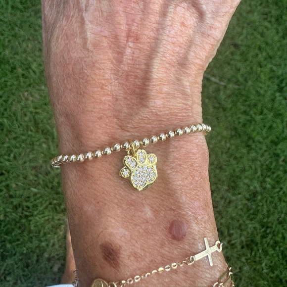 Handmade 14k gold filled stretch paw print bracelet - Picture 2 of 7